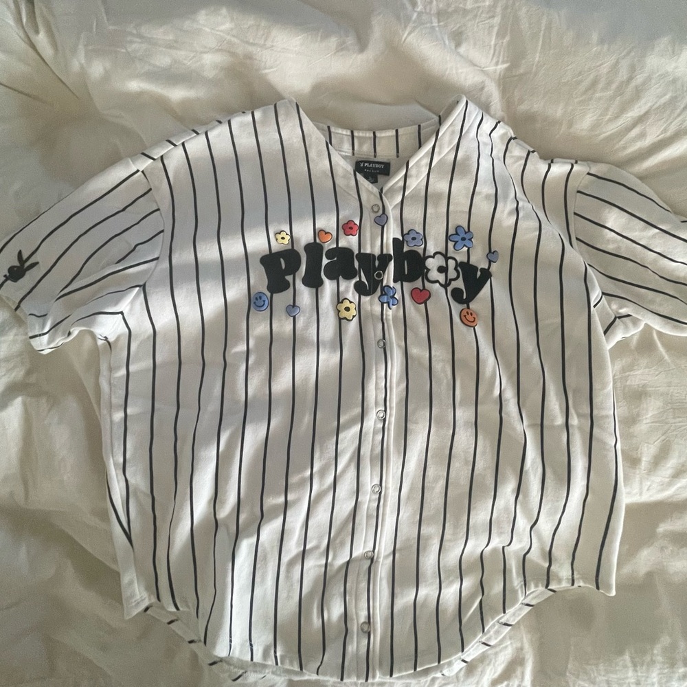 PLAYBOY White and Black Striped Jersey Top
